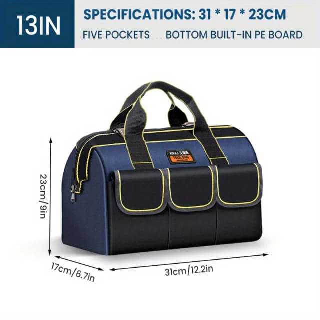 13-Zoll-Neue Elektriker-Werkzeugtasche mit reflektierendem Streifen, Oxford-Stoff, verschleißfeste, wasserdichte Aufbewahrung mit mehreren Taschen