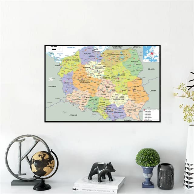 Ungerahmte Englisch-Polnische Karte - Verwaltungskarte für Bildungszwecke | Reisezubehör/Lernposter Wandkunst Gemälde