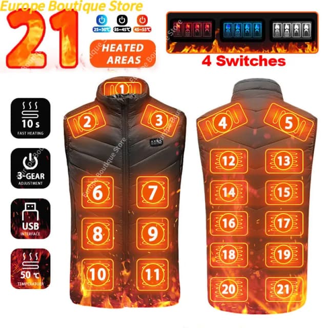 Super Sale 21 HEIZZONES Beheizte Weste Männer Frauen Beheizte Jacke Winter Warme USB Selbsterhitzende Thermoweste Heizung Daunenjacke
