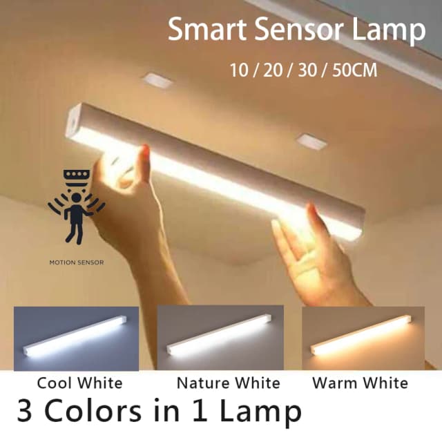Barra de luz LED con Sensor de movimiento recargable por USB, luz nocturna de inducción, lámpara magnética inalámbrica portátil para armario para cocina
