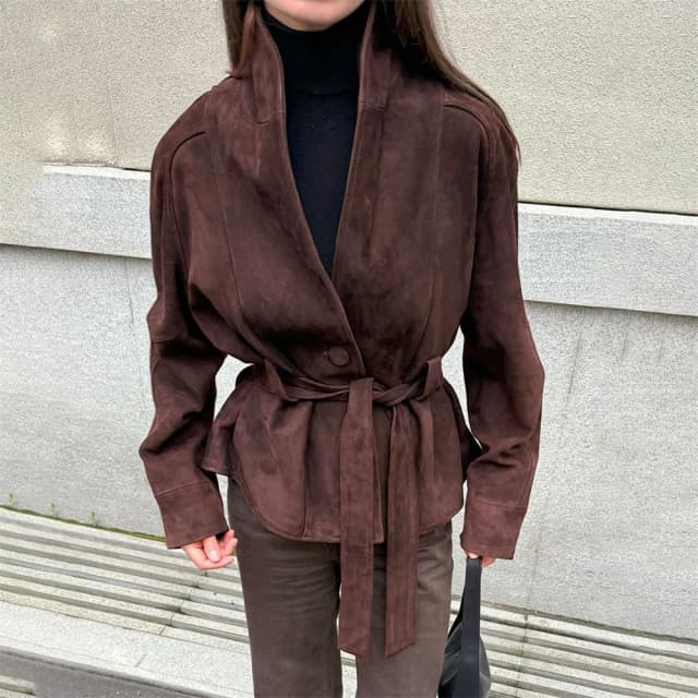 Tornova Retro Wildleder Langarm Jacke Mantel Weibliche V-ausschnitt Spitze Up Jacke 2025, Herbst Winter Neue Pendeln Büro Dame oberbekleidung