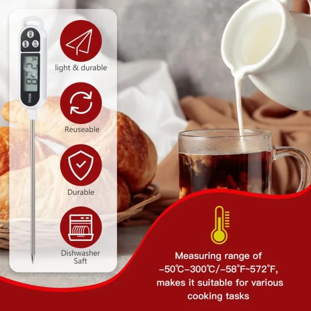 Lebensmittelthermometer, Sondentyp, elektronisches digitales Küchenthermometer für Fleisch, Milch, Kochen, Lebensmittel, Grillen, TP300, Temperaturanzeige
