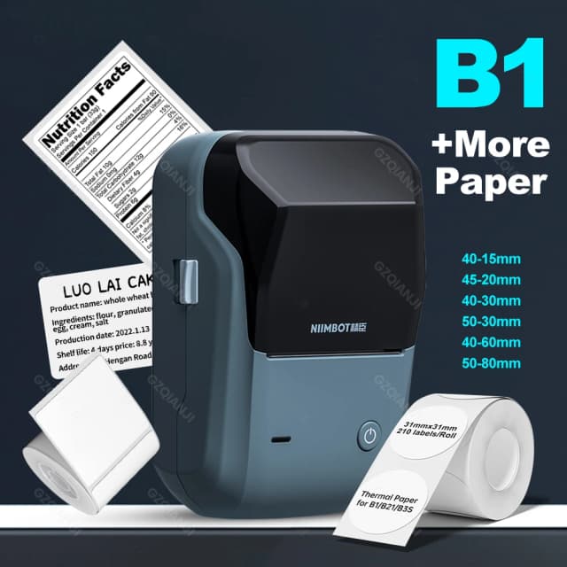 Niimbot B1 Etikettendrucker, tragbarer Handheld-Thermohersteller, Bluetooth, Barcode, QR-Code, Aufkleber, Papier, Farbrollen, Etikettierer, weißes Etikett