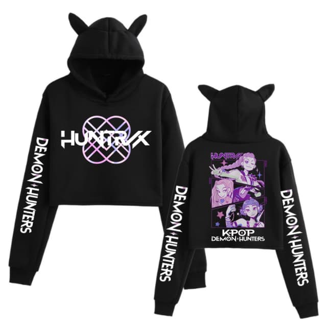 Kpop Demon Hunters Crop Tops Katzenohren Sweatshirt Langarm Mädchen Mode Hoodie