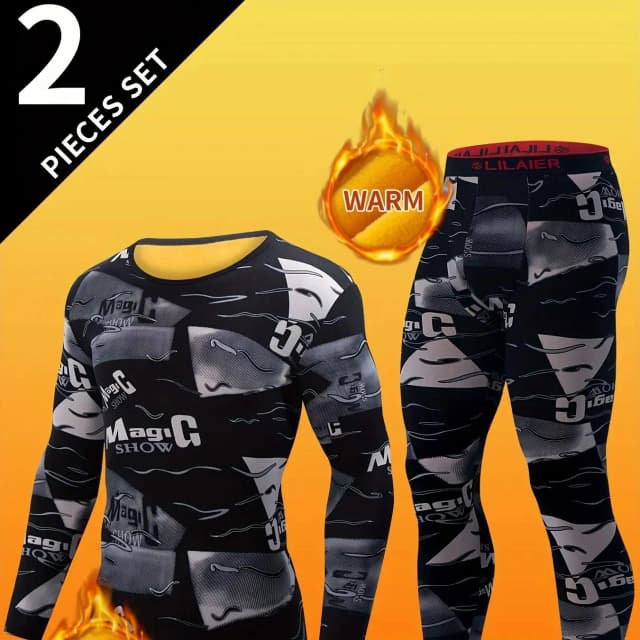 2-teiliger Herren-Herbst- und Winter-Goldsamt-gepolsterter warmer Langarm-Hosenanzug für Herren in Übergröße, bequemer Bottoming-Anzug