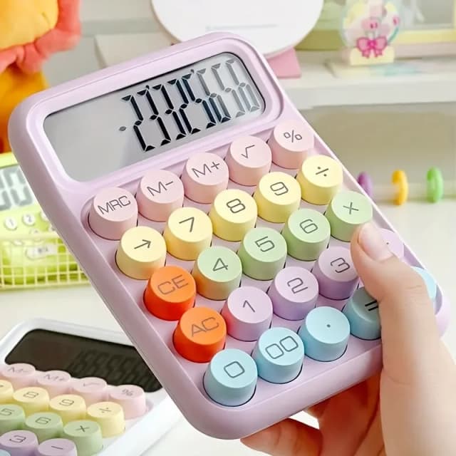 1 Stück Tastaturrechner Büro 12-stelliger mechanischer Taschenrechner Niedlicher Taschenrechner in Bonbonfarben Batterie nicht im Lieferumfang enthalten