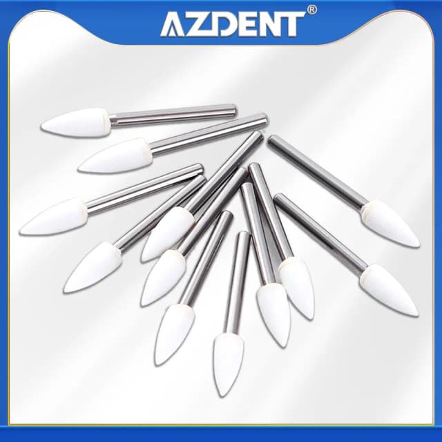 (12 Stück/Karton) Durchmesser 1,6 mm Azdent-Polierbohrer aus weißem Stein zum Finishing von Porzellan, Emaille und Verbundharz, Flamme/Kegel/runde Form