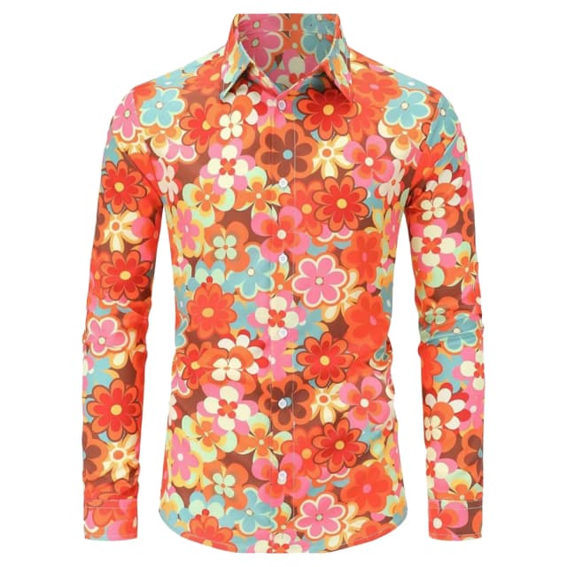 2024 neue neue Herren Vintage 80er Jahre Hip Hop Outfit Vintage Print Langarm Shirt Halloween Karneval Disco Party Kostüm Top