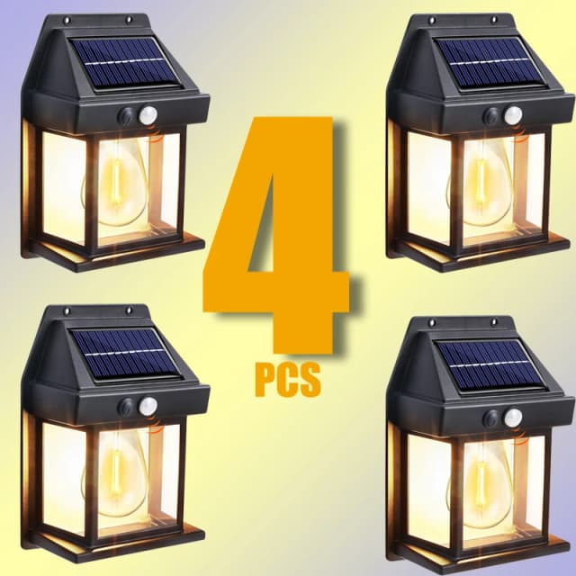 Solarbetriebene, wasserdichte Außenwandleuchte mit Bewegungsmelder, Wolframfilament, Garten- und Hofdekoration, LED-Lampe, 3 Modi, 1–4 Stück