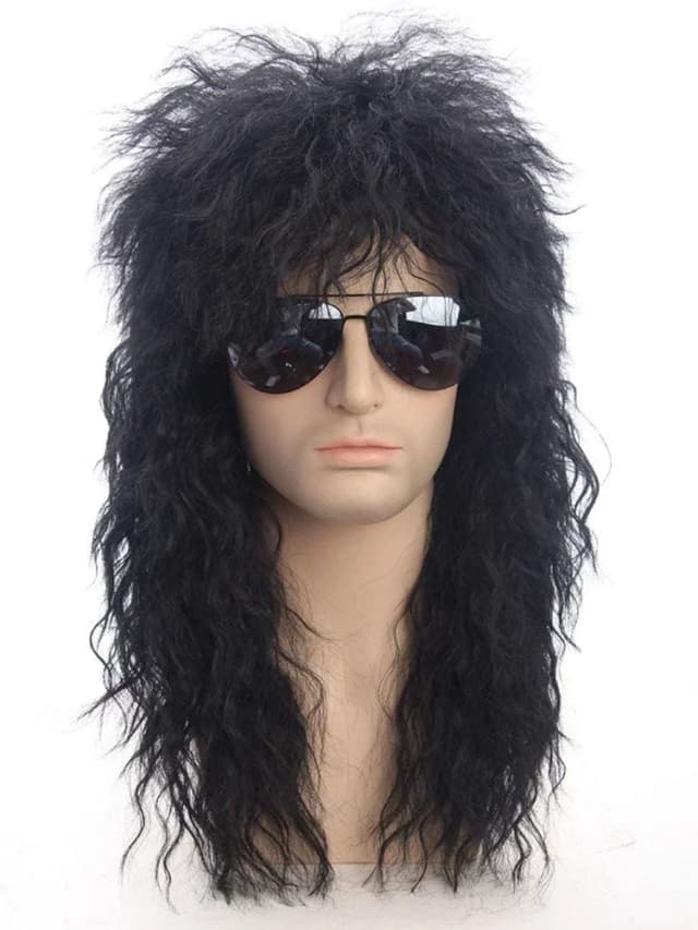 70er 80er Rockstar Perücke Blonde Punk Flauschige Kurvige Lange für Männer Perücke Halloween Party Vokuhila Synthetische Perücke Cosplay Rock Zubehör