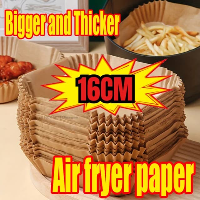 50 Stück Einweg-Luftfritteusen-Papier, ölabsorbierend und Anti-Öl-Papierablage, antihaftbeschichtet, Backunterlage, große Zähigkeit, quadratisch