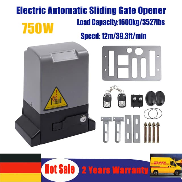 750 W elektrischer Schiebetoröffner, max. 1600 kg, 1400 U/min, leiser automatischer Elektromotor-Kit mit Fernbedienung und Schlüsseln