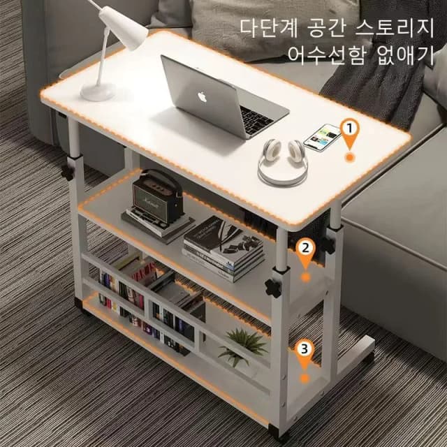 DIVEDEER Höhenverstellbarer Tisch mit Rollen, mobiler, doppellagiger Laptop-Beistelltisch mit Rollen, Doppelregal, Sofatisch, 80 x 40 cm