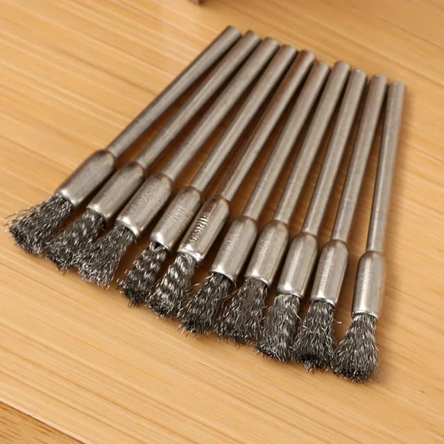 10 Edelstahl-Drahtbürsten mit 3,17 mm Griff – ideal zum Drehen von Werkzeugen, ideal zum Reinigen, Rostentfernen und Schleifen
