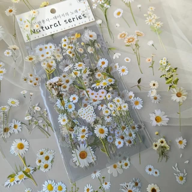 JIANQI 6 Stück/Packung Transparente PET-Aufkleber Scrapbooking-Materialien DIY Junk Journal Collage Blumen Blätter Pflanzen Deko-Aufkleber