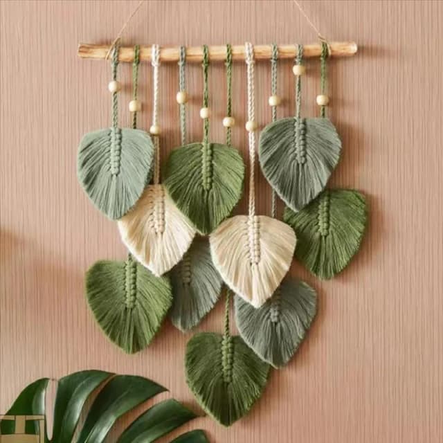 Blatt Makramee Wandbehang Boho Zimmer Wohnkultur gewebte ästhetische Wandteppich Home Room Hochzeits dekoration grün