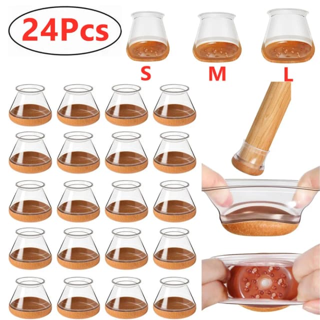 24 Stück Stuhlbeinkappen, Bodenschutzpolster für Silikon-Möbelbeine, stumm, transparent, Beinschützer, Kappe, Boden, kratzfest