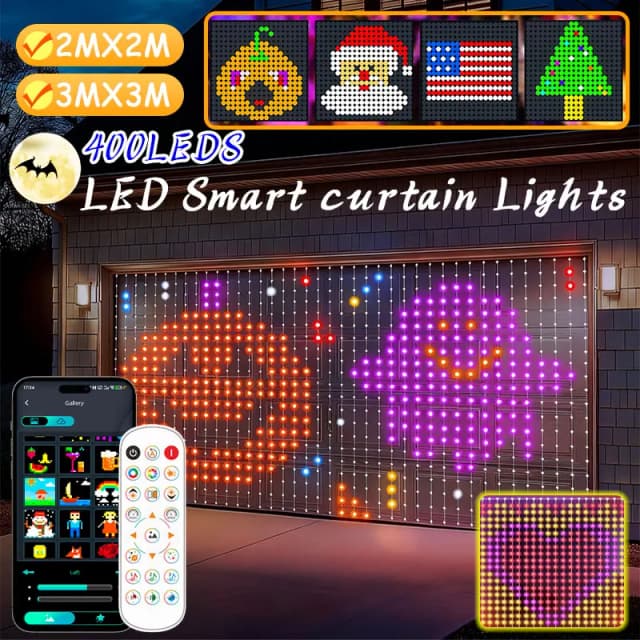 Led Smart Vorhang Lichter Neujahr Girlande App RGB Lichterkette DIY Musik Ändern Display für Fenster Weihnachten Zimmer Dekoration