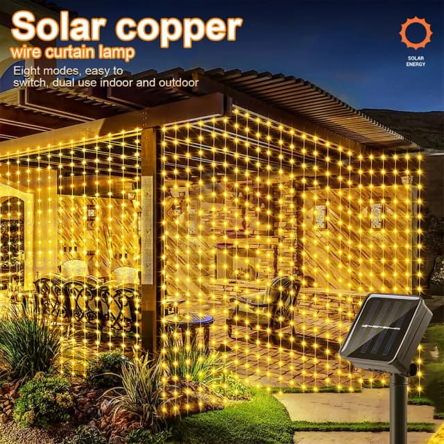 Solar-LED-Vorhang-Licht, Outdoor-Girlande, Solar-Fee-Lichterkette, Kupferdraht-Lampen für Garten, Hof, Hochzeit, Party, Urlaubsdekoration