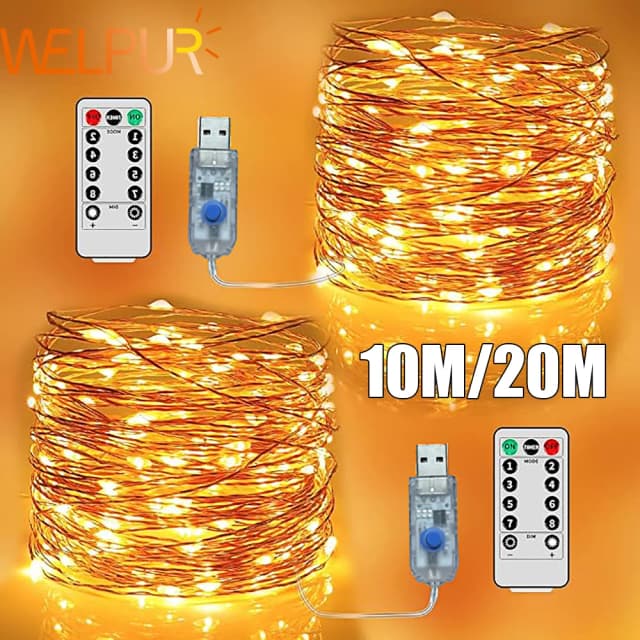 5M/10M/20M USB LED Lichterketten Kupfer Silber Draht Girlande Licht Wasserdicht Fairy Lichter für Weihnachten Hochzeit Party Dekorative