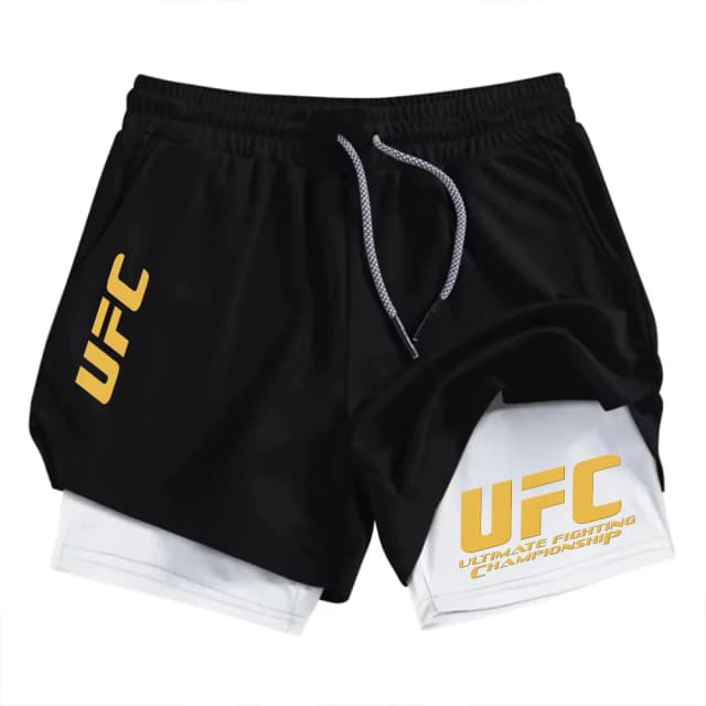 UFC Two-in-One-Sportshorts für Herren, lässig, schnell trocknend, doppellagig, atmungsaktiv, geeignet für Sommerlauf und Fitness
