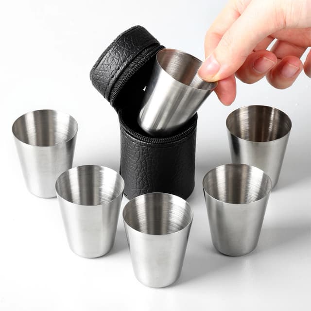 4/6Pcs set Outdoor Praktische Reise Edelstahl Tassen Mini Set Gläser Für Whisky Wein Mit Fall Tragbare drink 30/70ml